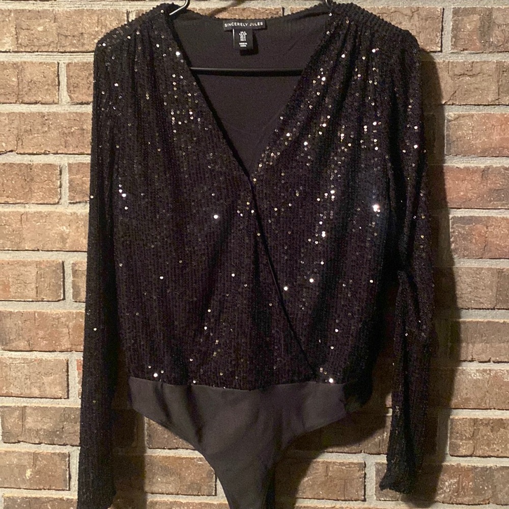 Black sequined one piece top size small by Sincerely Jules medium